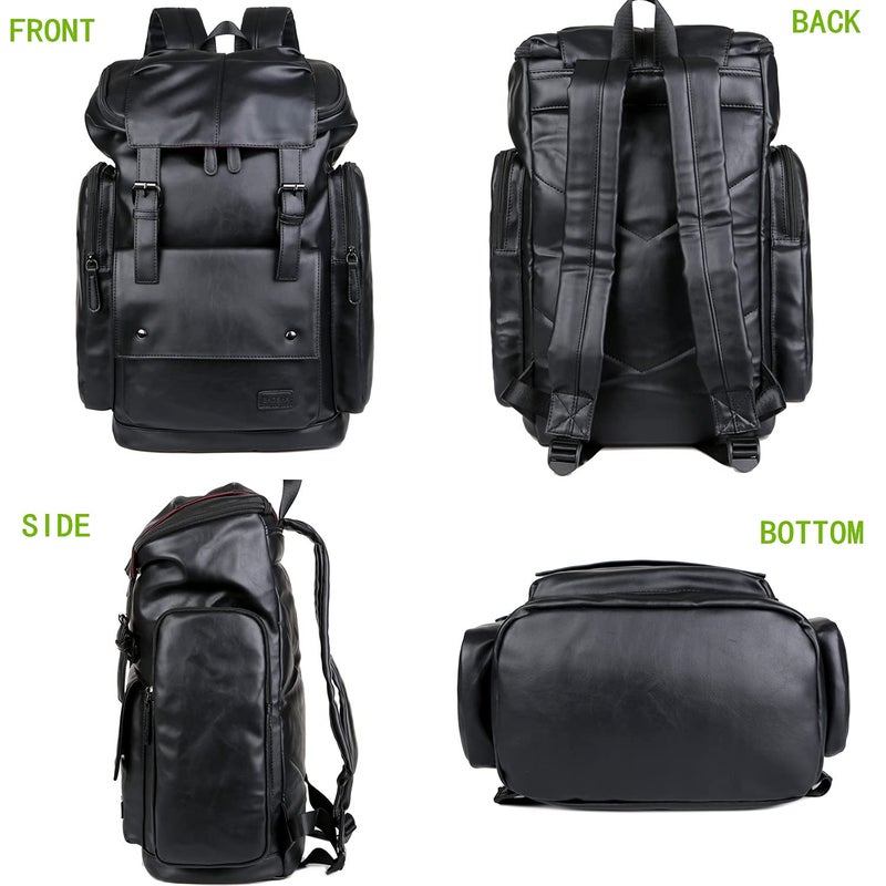 Baosha BP-16 PU Leather Casual Backpack 15.6inch Laptop Backpack Travel Backpack Hiking Comping Backpack Daypack Black - Image 2
